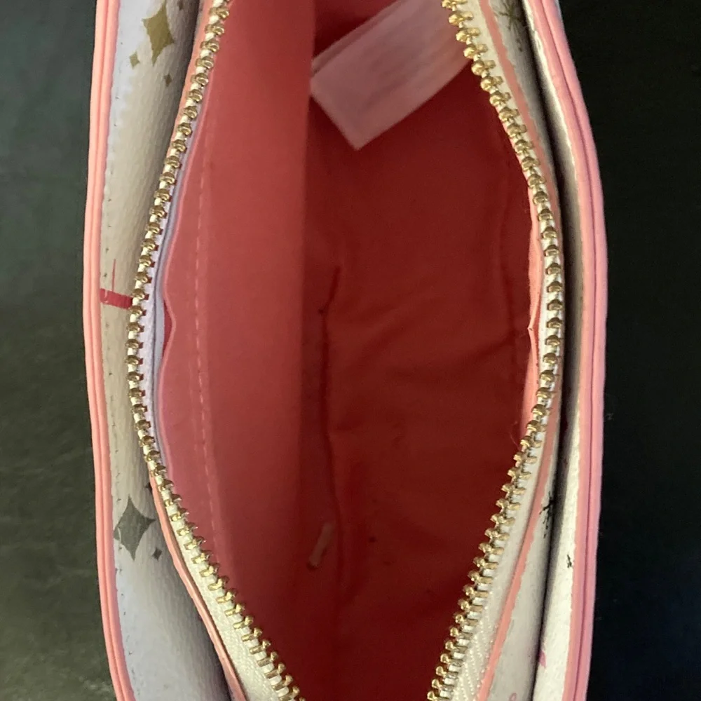 White Kids Shoulder Bag with Pink Trim and Pom Pom